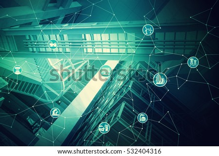 duo tone graphic of smart renewable energy, city and internet of things, environment concept image, smart grid, abstract background visual
