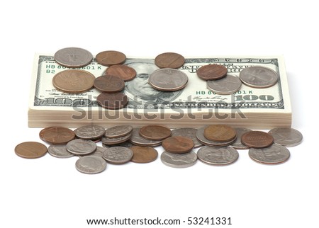 stack of money on white isolated background.  studio photo.