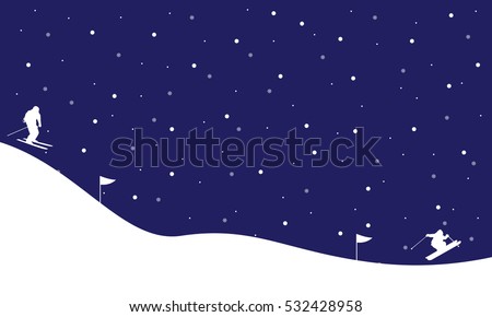 The ski at winter Christmas landscape vector illustration