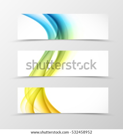 Set of header banner dynamic design with colorful lines in wavy soft style. Vector illustration