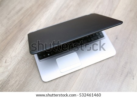 Opened grey laptop
