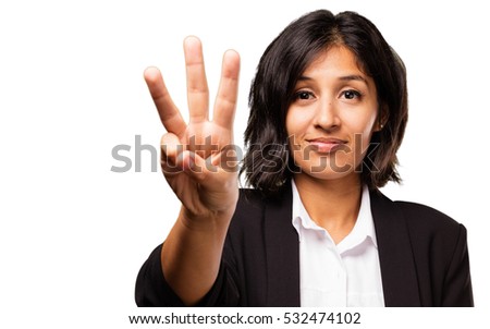 latin business woman doing number three gesture