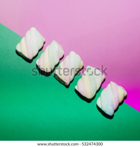 Multicolored Cotton candy, marshmallows group, direct flash style used, contemporary trend