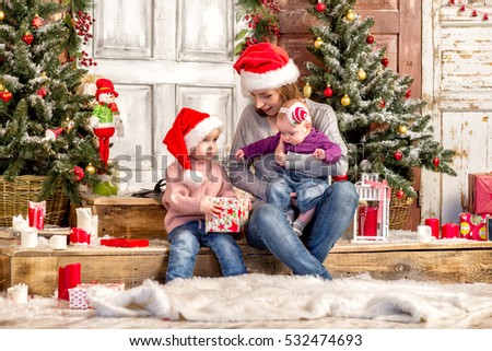 Happy family in Santa hat