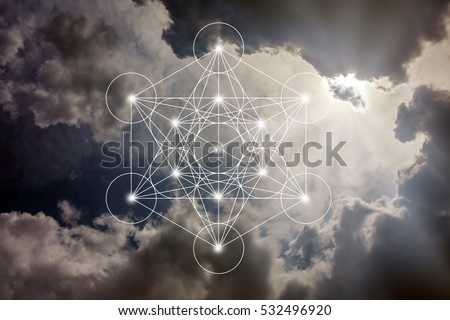 Dramatic sky with Metatrone cube Royalty-Free Stock Photo #532496920