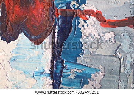 Oil Painting closeup texture background with red blue gray white colors vivid colorful creative