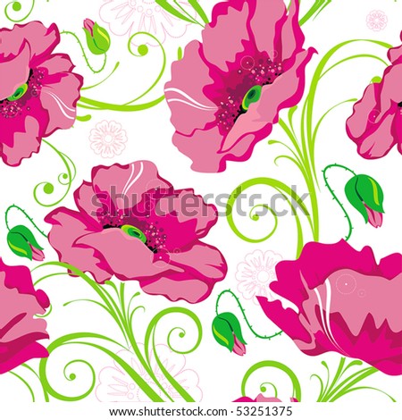 Pink Abstract Elegance seamless floral pattern. Beautiful flowers vector illustration texture with poppy.