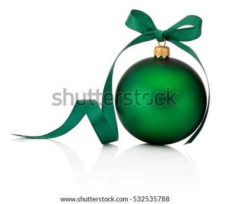 Green Christmas bauble with ribbon bow isolated on white background Royalty-Free Stock Photo #532535788