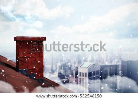 3D Snow against city skyline