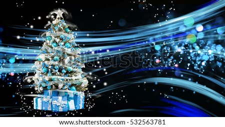 Christmas holiday blinking abstract background with decorated christmas tree