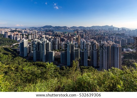 Aerial view of Hong Kong City from Kowloon