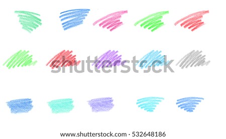 set of color pencil strokes isolated on white