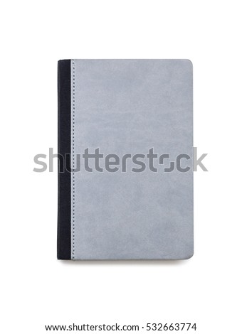 Little gray closed book isolated with stitched black cover with rounded corners