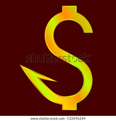 Vector illustration of dollar symbol like fishing hook on dark background