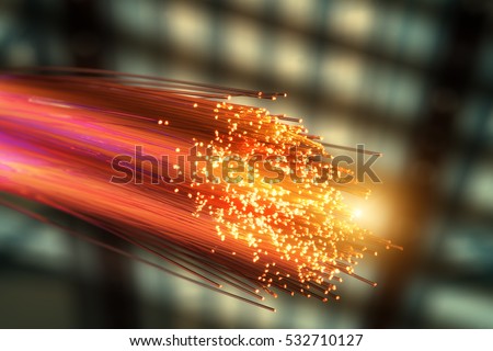optical fibres dinamic flying from deep on technology background Royalty-Free Stock Photo #532710127