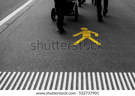 yellow pedestrian zone symbol. Switzerland

