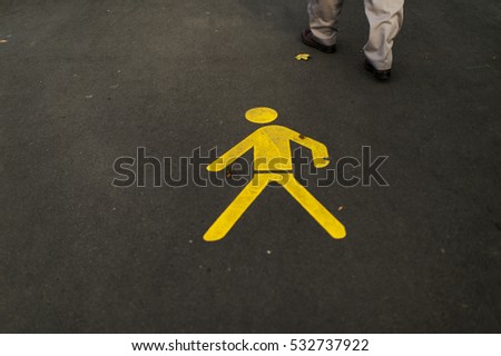 yellow pedestrian zone symbol. Switzerland