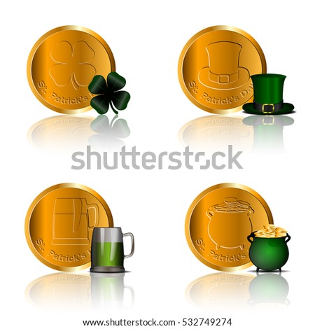 Set of traditional golden coins, Vector illustration