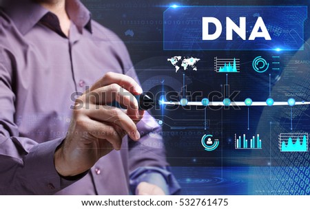 Technology, Internet, business and marketing. Young business person sees the word: DNA