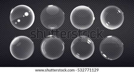set  transparent balls. Buble on a transparent background. Vector illustration of soap bubbles on transparent background. Royalty-Free Stock Photo #532771129