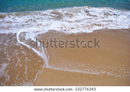 Sea blue bottom summer wave background. Vacation relax on the beach. The beautiful sandy beach of the Mediterranean Sea clean. Beautiful photo.