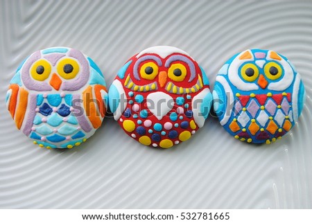 Owl balls cookies , Christmas decoration on a white background