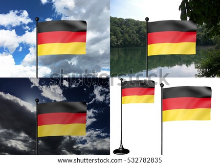 German Flag with sky, lake and isolated