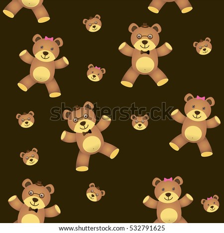 teddy bear seamless isolated on brown background. vector illustration