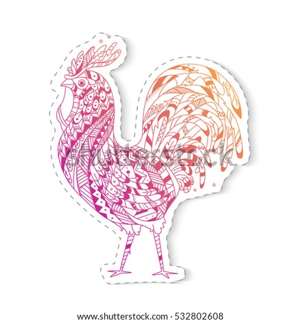 Golden Rooster symbol 2017. Rooster inspired zentangle style. Illustration can be used as a sticker.