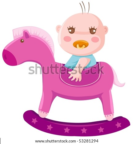 illustration of isolated baby on rocking horse