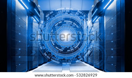 futuristic techno design on background of supercomputer data center Royalty-Free Stock Photo #532826929