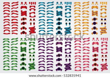 Set of colorful vector ribbons for your banners, award, design on light background. Vector illustration.