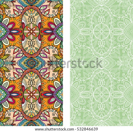Vertical seamless patterns set, floral geometric lace texture for Wedding, Bridal, Valentine's day, greeting cards, Birthday Invitations. Decorative ethnic backgrounds collection, ornate illustration