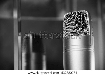 Condenser microphone. Musical speaker. Black and white