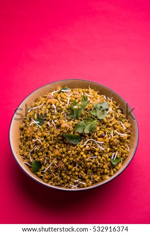 dry and simple moong dal usal or healthy sprouted Green gram spicy usal, fried in oil 