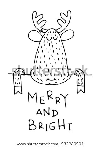 Greeting card with lettering, wishes, holiday Christmas or New Year. Christmas, lettering written underneath drawn cartoon animals