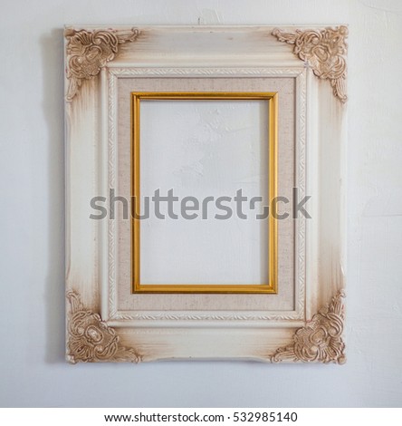 wood Frame vintage blank white wall.