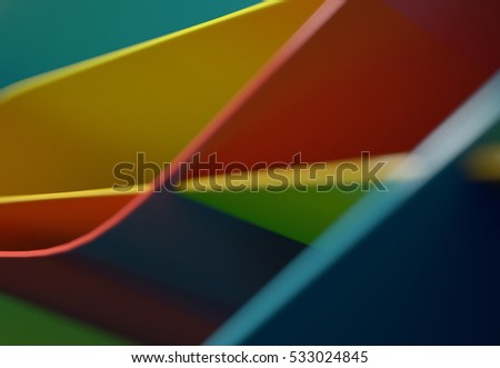 Abstract background. Colorful colourful lines and panels with blur, shallow depth of field. 3d illustration.