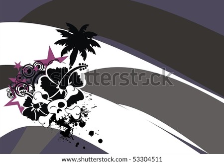 tropical background with skull and flower cartoon in vector format