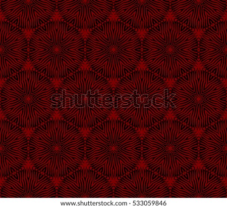 volume seamless pattern of floral ornament. raster copy illustration. black and red.