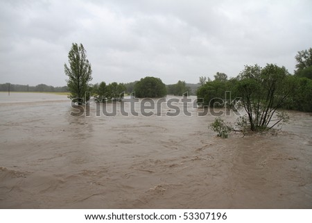 Flooding rivers in north-east of Czech republic. Name of the village - Detmarovice.