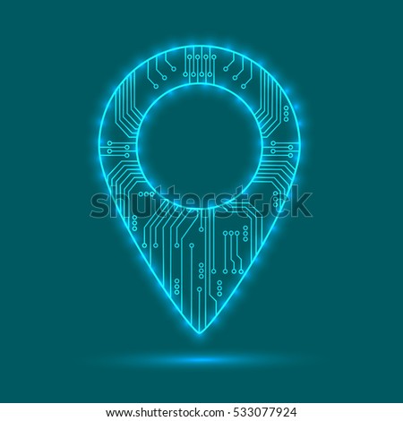 Icon location on the map. Electronic circuit. Royalty-Free Stock Photo #533077924
