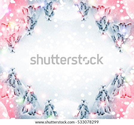  Festive Christmas frame with snowy spruce branches