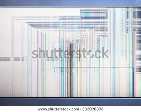 Cracked glass of broken lcd matrix display screen, macro. Included broken screen monitor