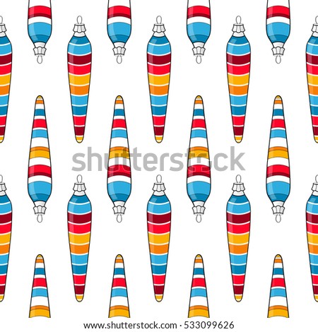 Christmas tree decorations seamless pattern. Colorful cartoon icicles print for gift paper. Winter Holidays and Celebrations concept. Vector Illustration, eps10.