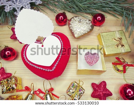 greeting card christmas background on wooden board