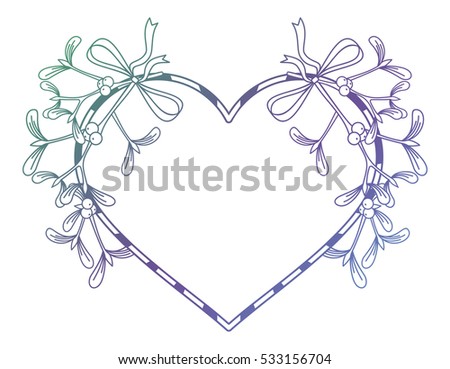 Heart-shaped frame and mistletoe. Copy space. Color gradient frame for invitations or greeting cards. Raster clip art.