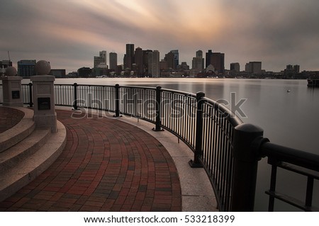 View of Boston's downtown and skyline from Piers Park