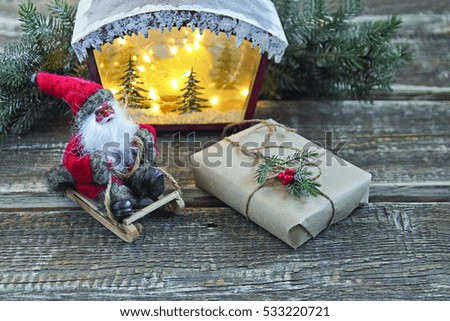 Christmas background, lights, gift, Santa Claus