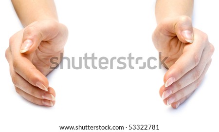 Two woman hands isolated on white background